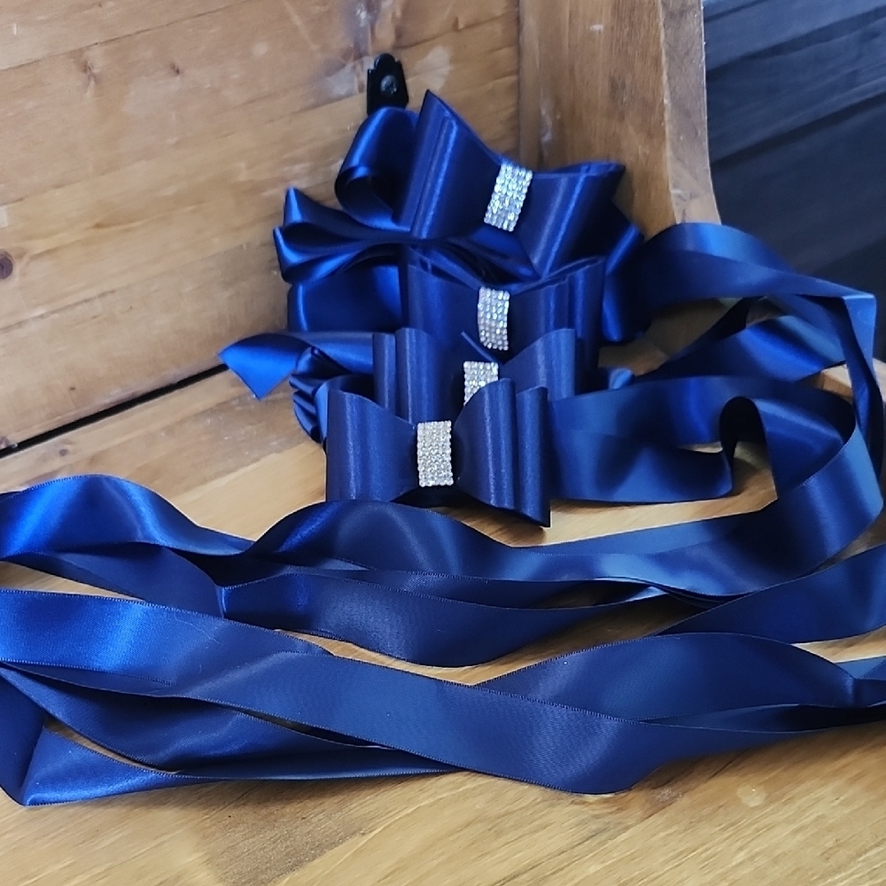 Elegant Navy Blue Hair Bows with Rhinestone Accents